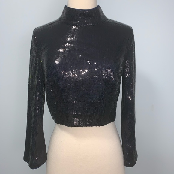Bailey 44 Mini Sequin Cropped Long Bell Sleeve Top - Picture 1 of 10